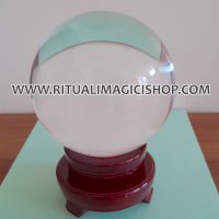 Sfera magica di Cristallo per divinazione, diametro 12 cm.  Con supporto in vetro ultimo pezzo. Oggetto prezioso per la chiaroveggenza. Con supporto in legno e libretto di istruzioni. Ultimo pezzo.
